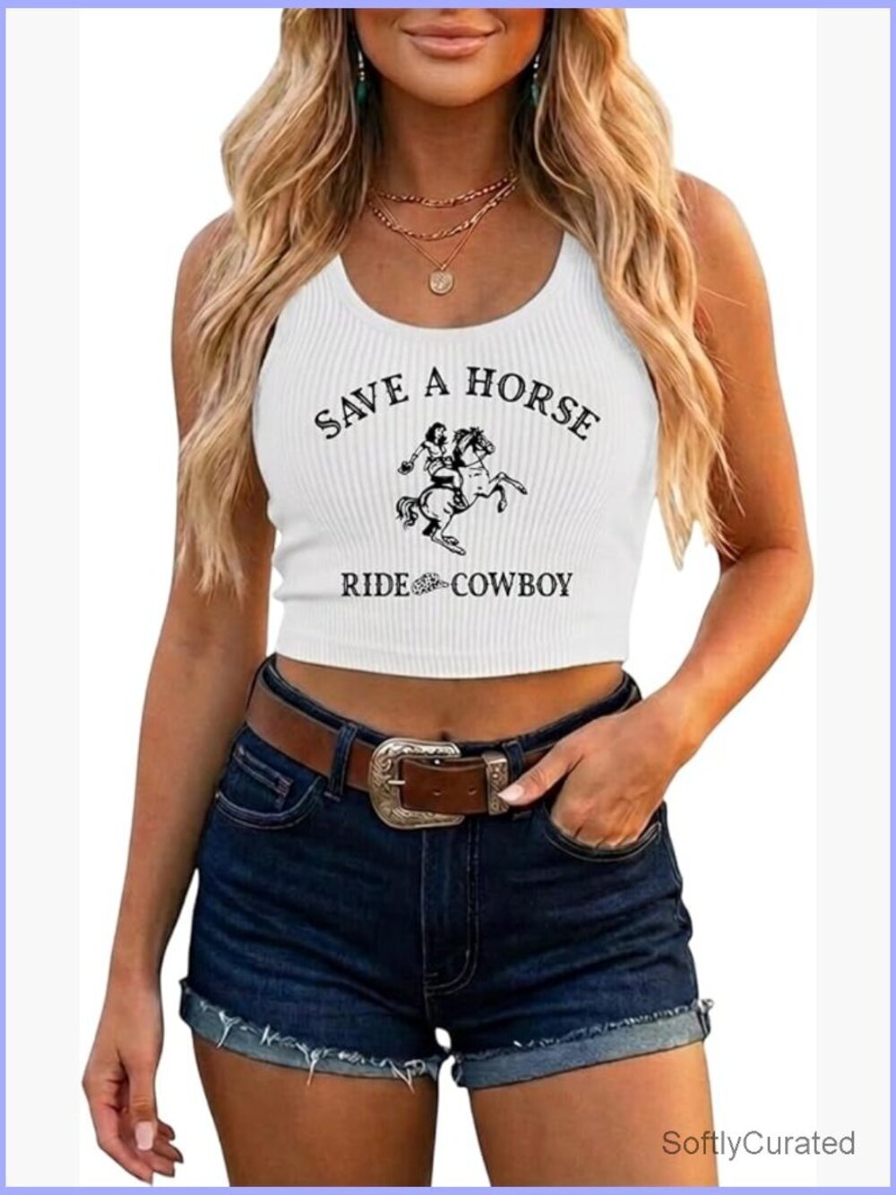 Vintage Western Cowboy Rodeo Sleeveless Crop Graphic Tank Top